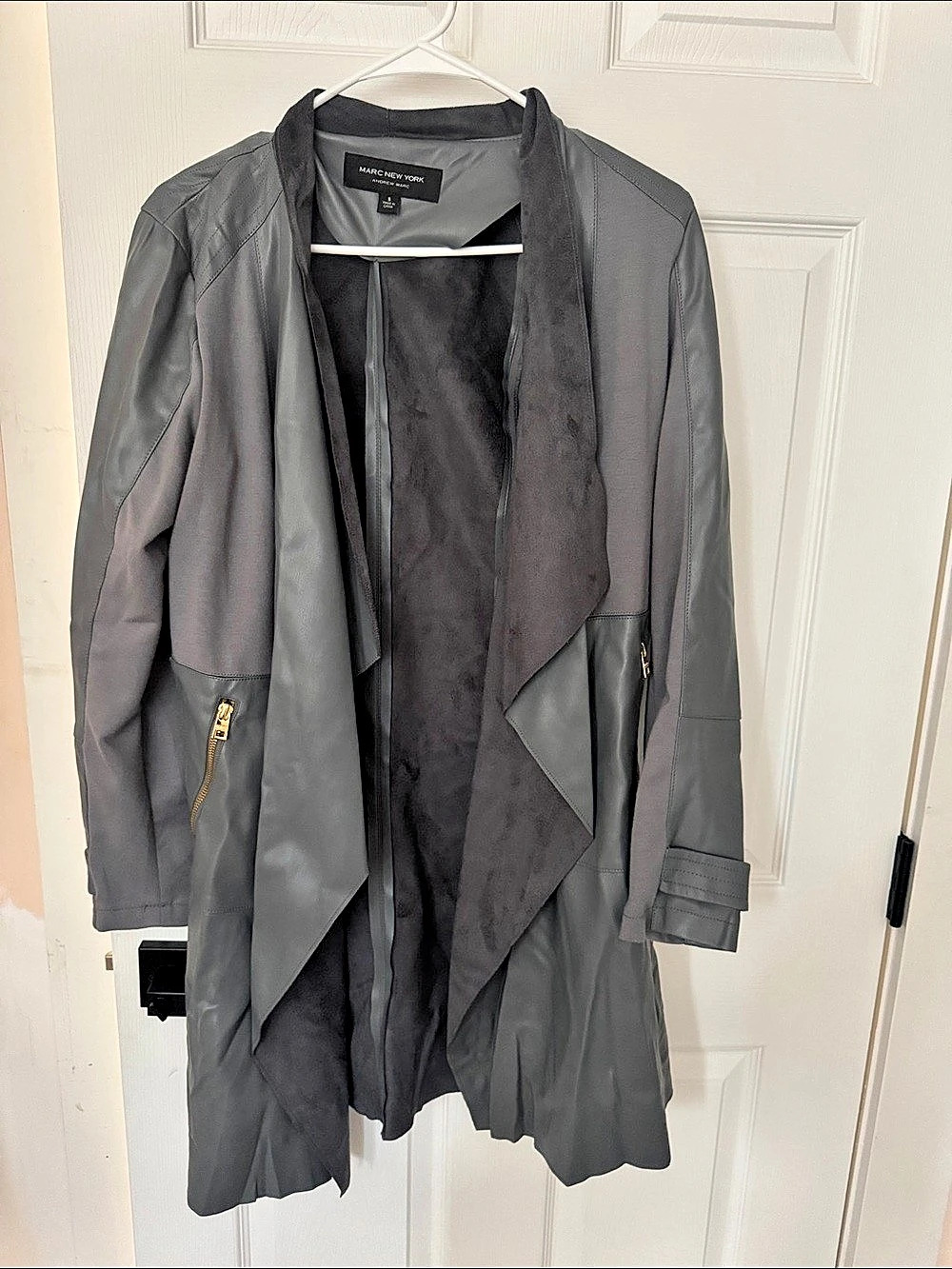 Marc New York Draped Front Coat in Gray Size Small Like New